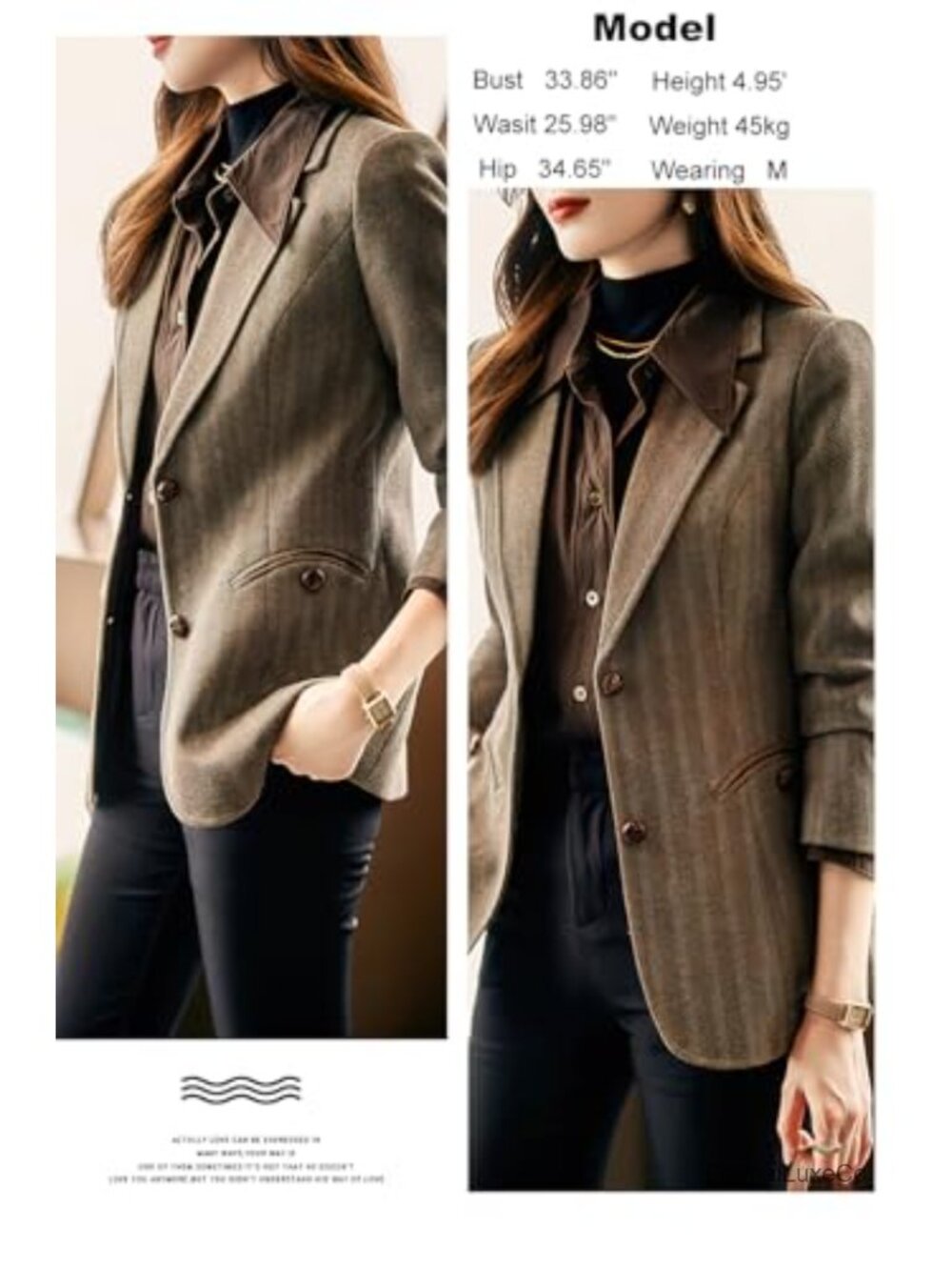Wool Blend Notched Lapel Plaid Herringbone Blazer Jacket Single Breasted Slim - Picture 5 of 5